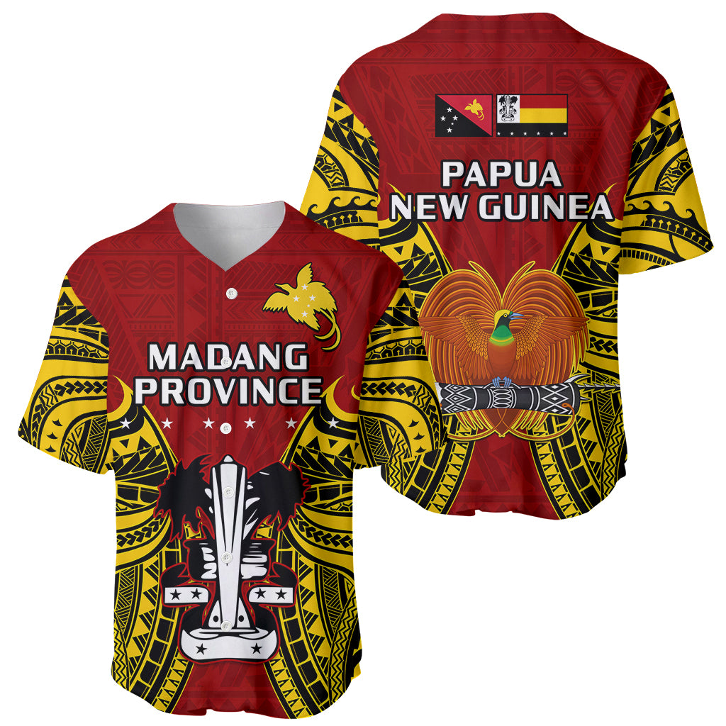 Papua New Guinea Baseball Jersey Madang Province Mix Coat Of Arms Polynesian Art - Wonder Print Shop