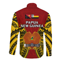 Papua New Guinea Long Sleeve Button Shirt Madang Province Mix Coat Of Arms Polynesian Art - Wonder Print Shop