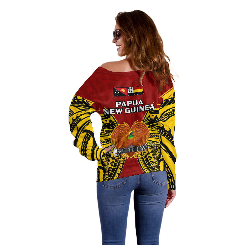 Papua New Guinea Off Shoulder Sweater Madang Province Mix Coat Of Arms Polynesian Art - Wonder Print Shop