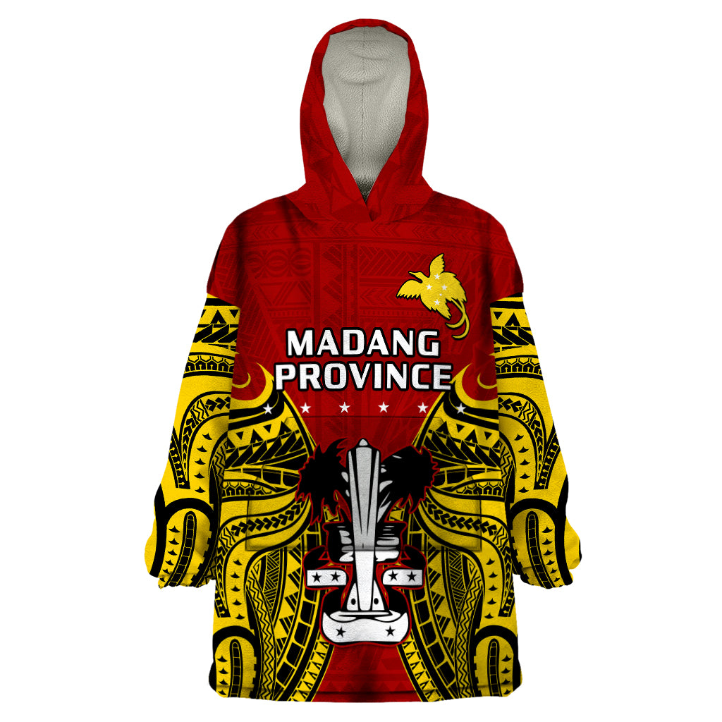 Papua New Guinea Wearable Blanket Hoodie Madang Province Mix Coat Of Arms Polynesian Art - Wonder Print Shop