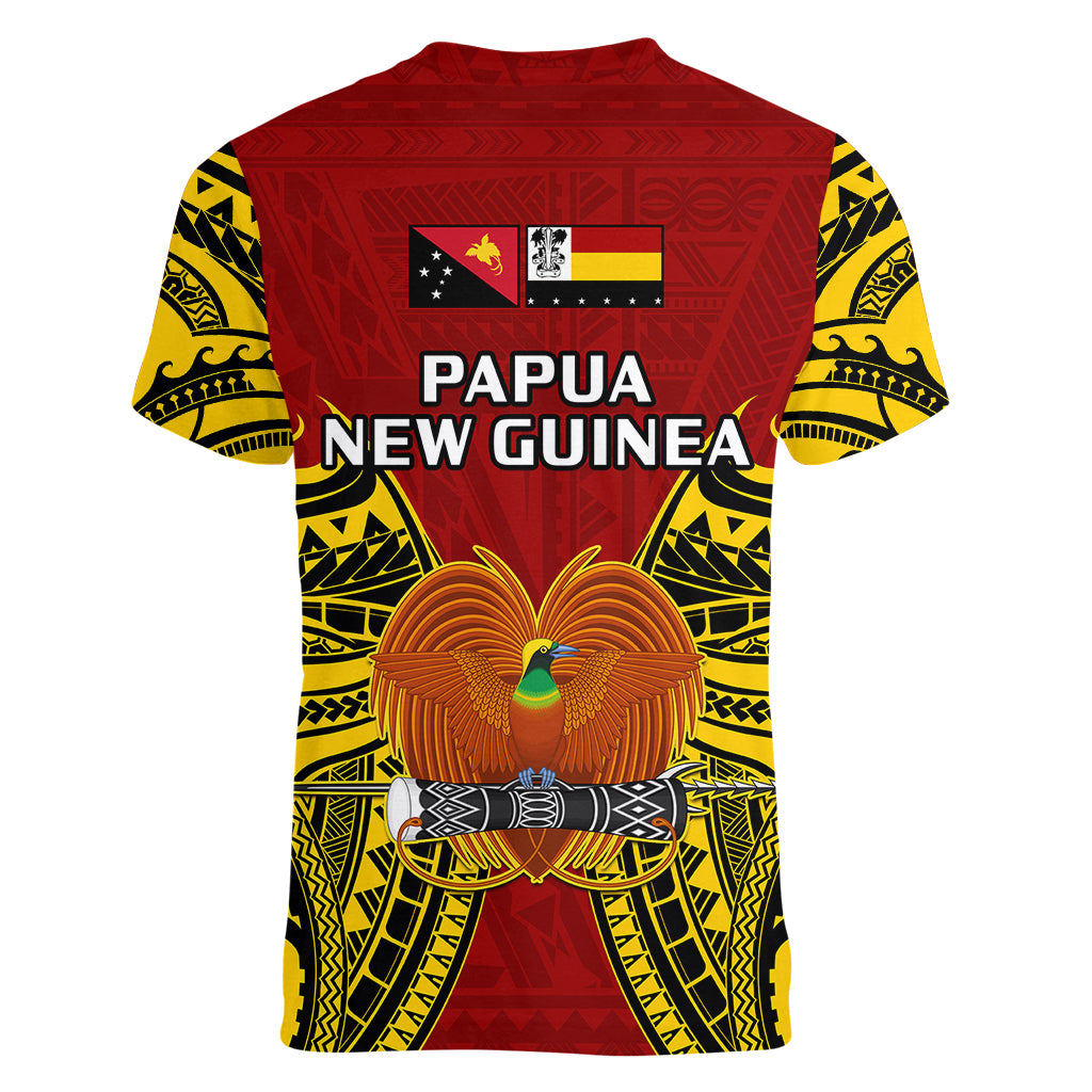 Papua New Guinea Women V Neck T Shirt Madang Province Mix Coat Of Arms Polynesian Art - Wonder Print Shop