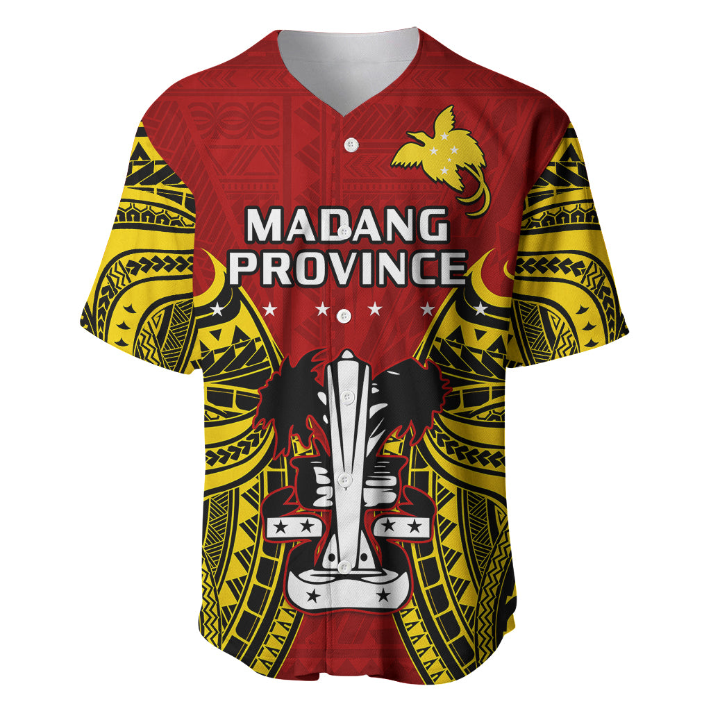 (Custom Personalised) Papua New Guinea Baseball Jersey Madang Province Mix Coat Of Arms Polynesian Art - Wonder Print Shop