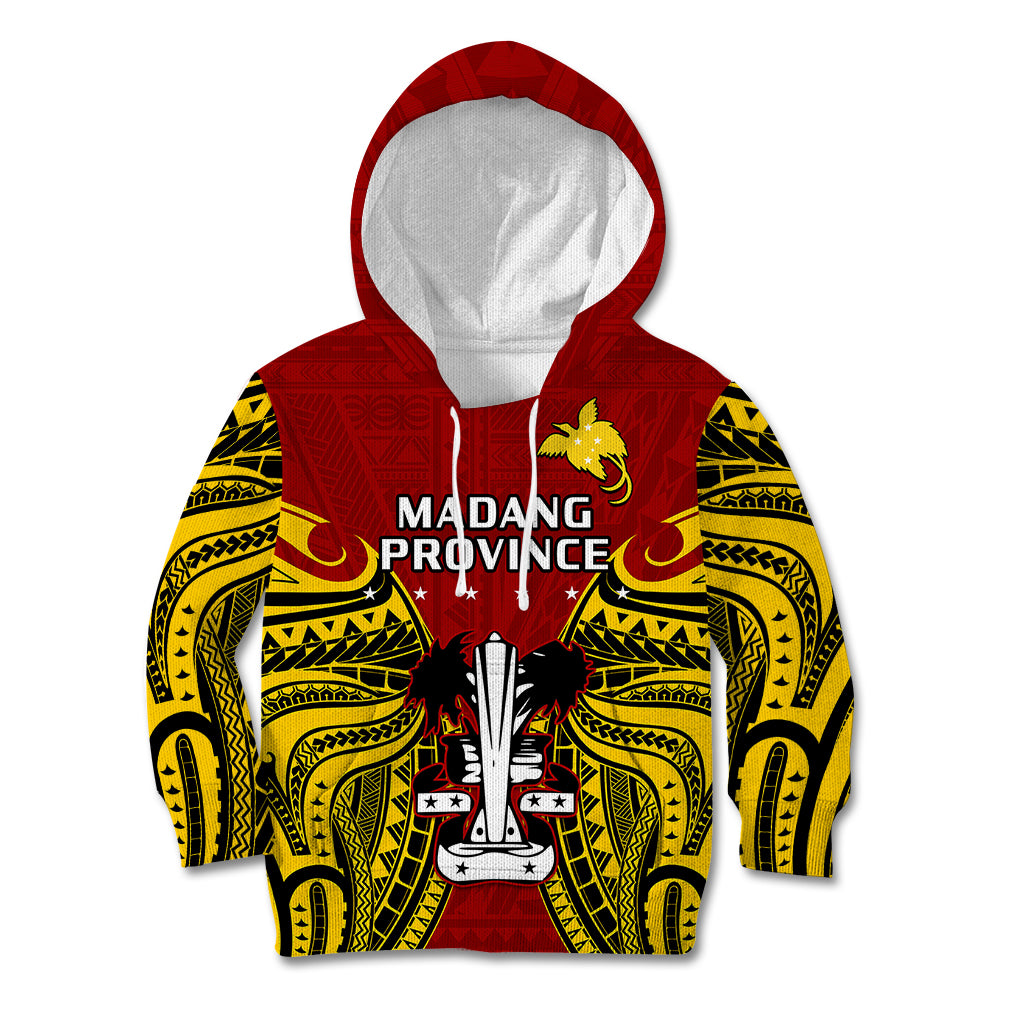 (Custom Personalised) Papua New Guinea Kid Hoodie Madang Province Mix Coat Of Arms Polynesian Art - Wonder Print Shop