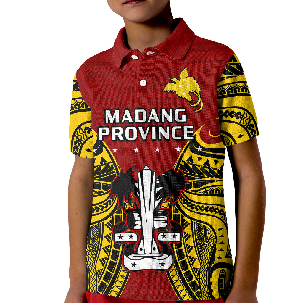 Custom Papua New Guinea Polo Shirt for Kid Madang Province Mix Coat Of Arms Polynesian Art - Wonder Print Shop