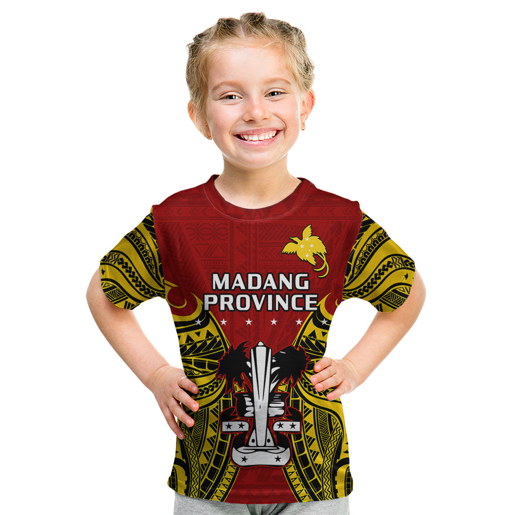 (Custom Personalised) Papua New Guinea Kid T Shirt Madang Province Mix Coat Of Arms Polynesian Art - Wonder Print Shop