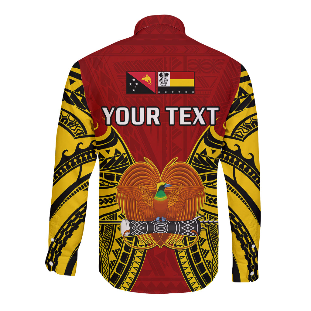 (Custom Personalised) Papua New Guinea Long Sleeve Button Shirt Madang Province Mix Coat Of Arms Polynesian Art - Wonder Print Shop