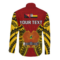(Custom Personalised) Papua New Guinea Long Sleeve Button Shirt Madang Province Mix Coat Of Arms Polynesian Art - Wonder Print Shop