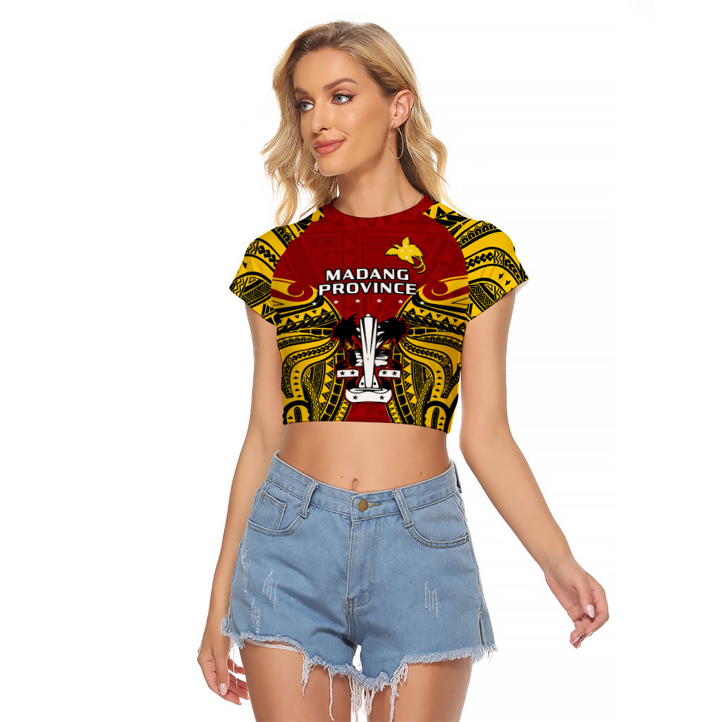 (Custom Personalised) Papua New Guinea Raglan Cropped T Shirt Madang Province Mix Coat Of Arms Polynesian Art - Wonder Print Shop