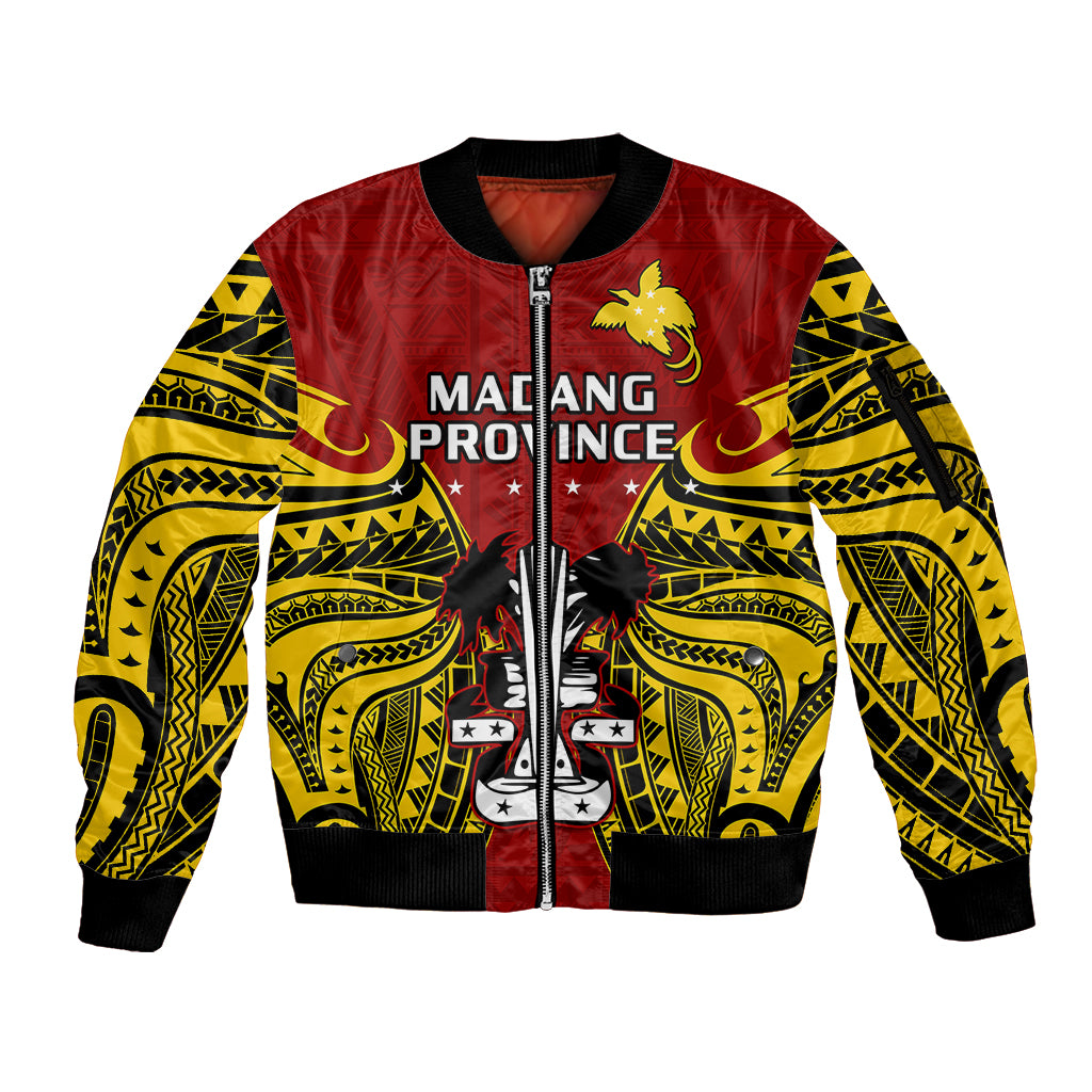 (Custom Personalised) Papua New Guinea Sleeve Zip Bomber Jacket Madang Province Mix Coat Of Arms Polynesian Art - Wonder Print Shop