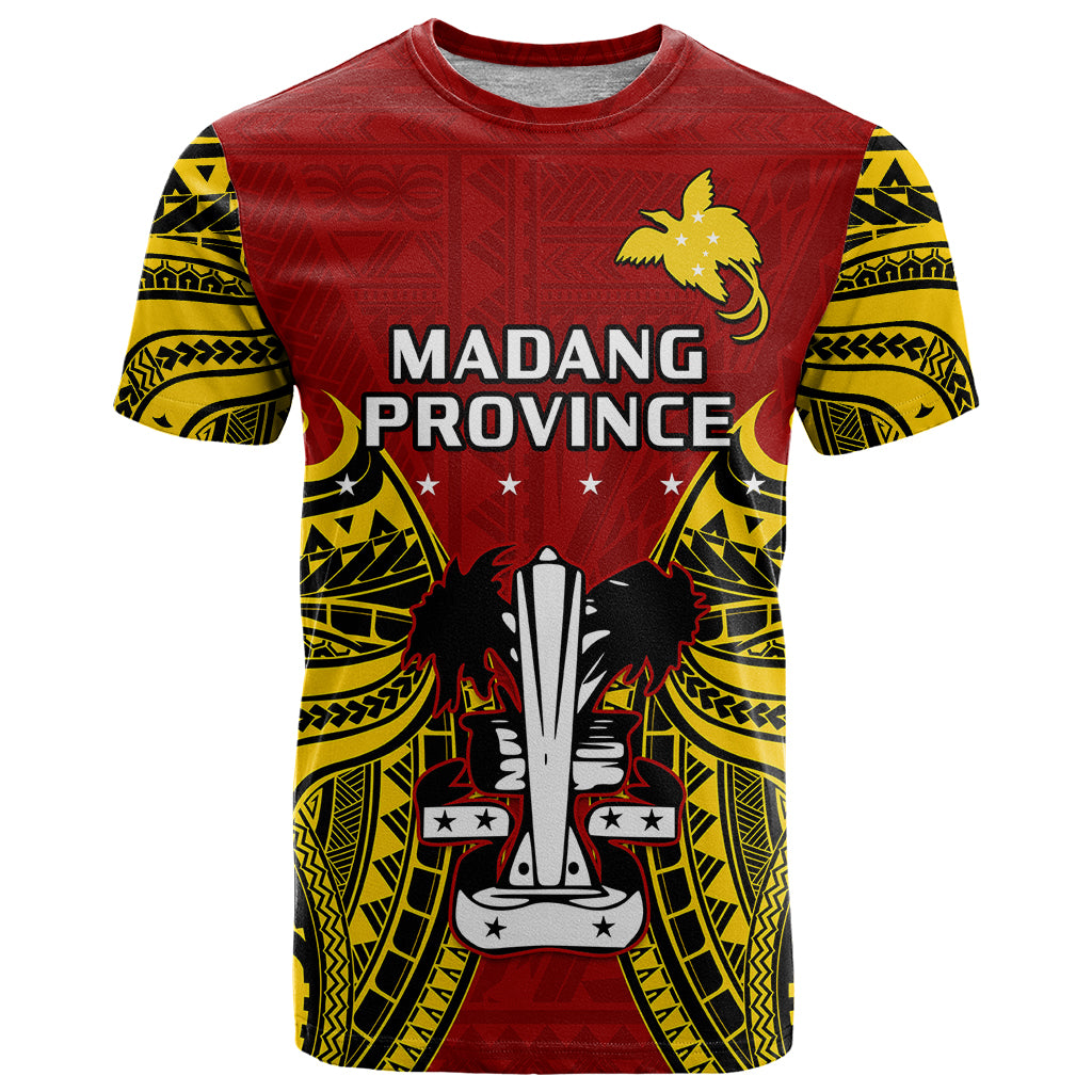 Custom Papua New Guinea T Shirt Madang Province Mix Coat Of Arms Polynesian Art - Wonder Print Shop