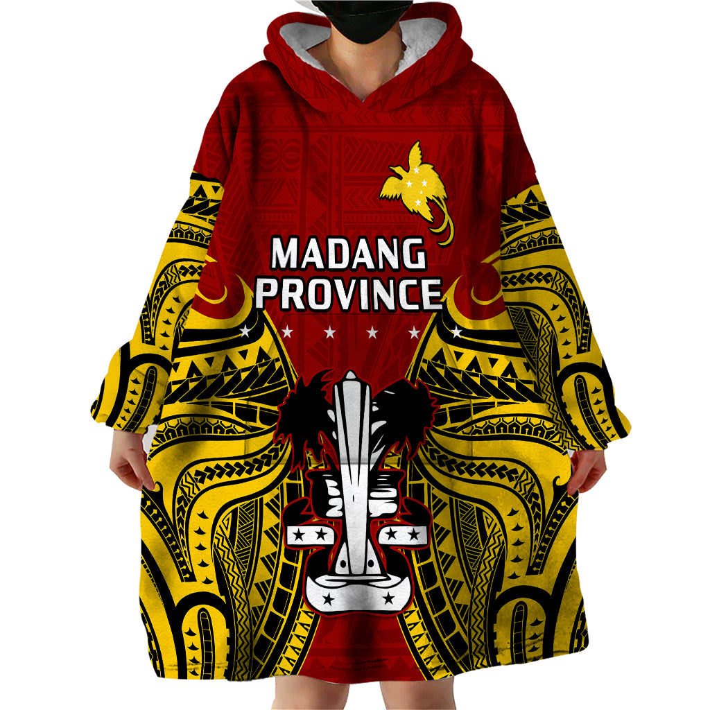 (Custom Personalised) Papua New Guinea Wearable Blanket Hoodie Madang Province Mix Coat Of Arms Polynesian Art - Wonder Print Shop