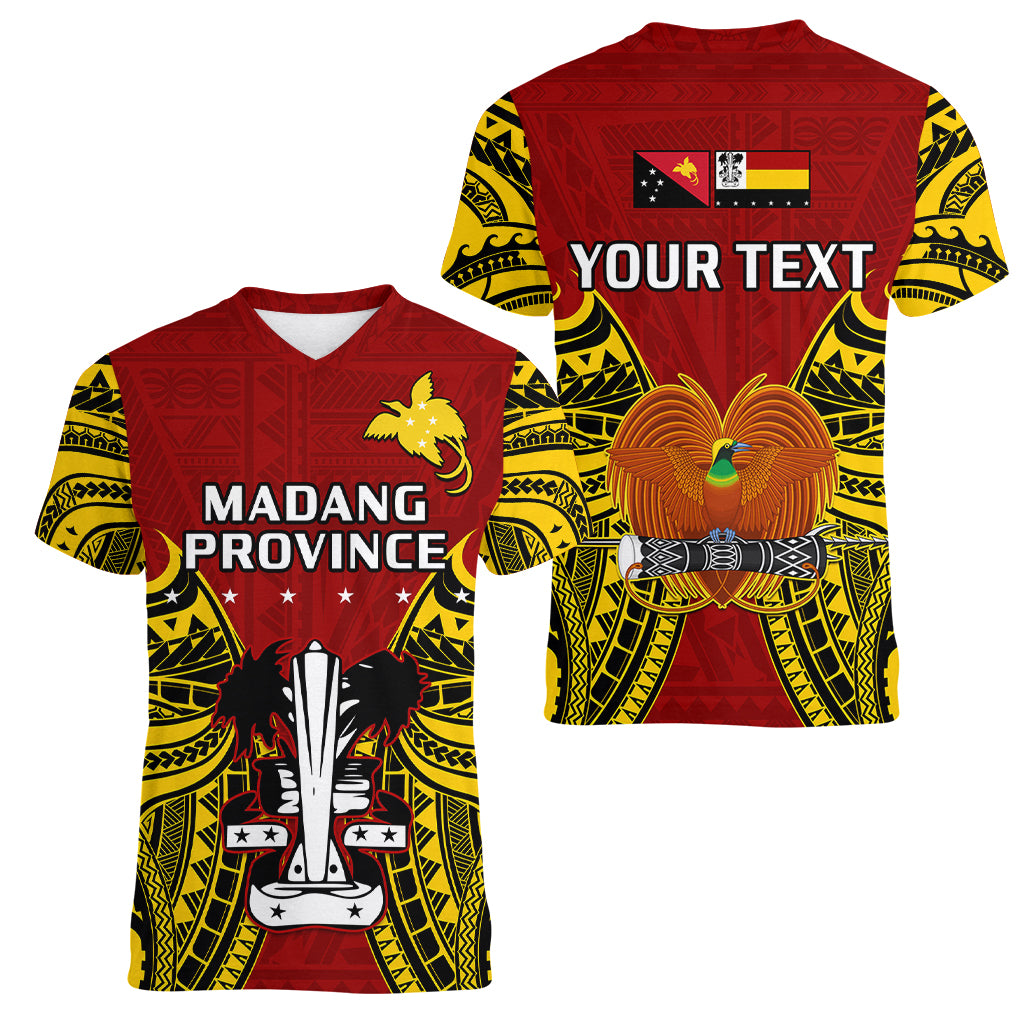 (Custom Personalised) Papua New Guinea Women V Neck T Shirt Madang Province Mix Coat Of Arms Polynesian Art - Wonder Print Shop