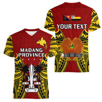 (Custom Personalised) Papua New Guinea Women V Neck T Shirt Madang Province Mix Coat Of Arms Polynesian Art - Wonder Print Shop