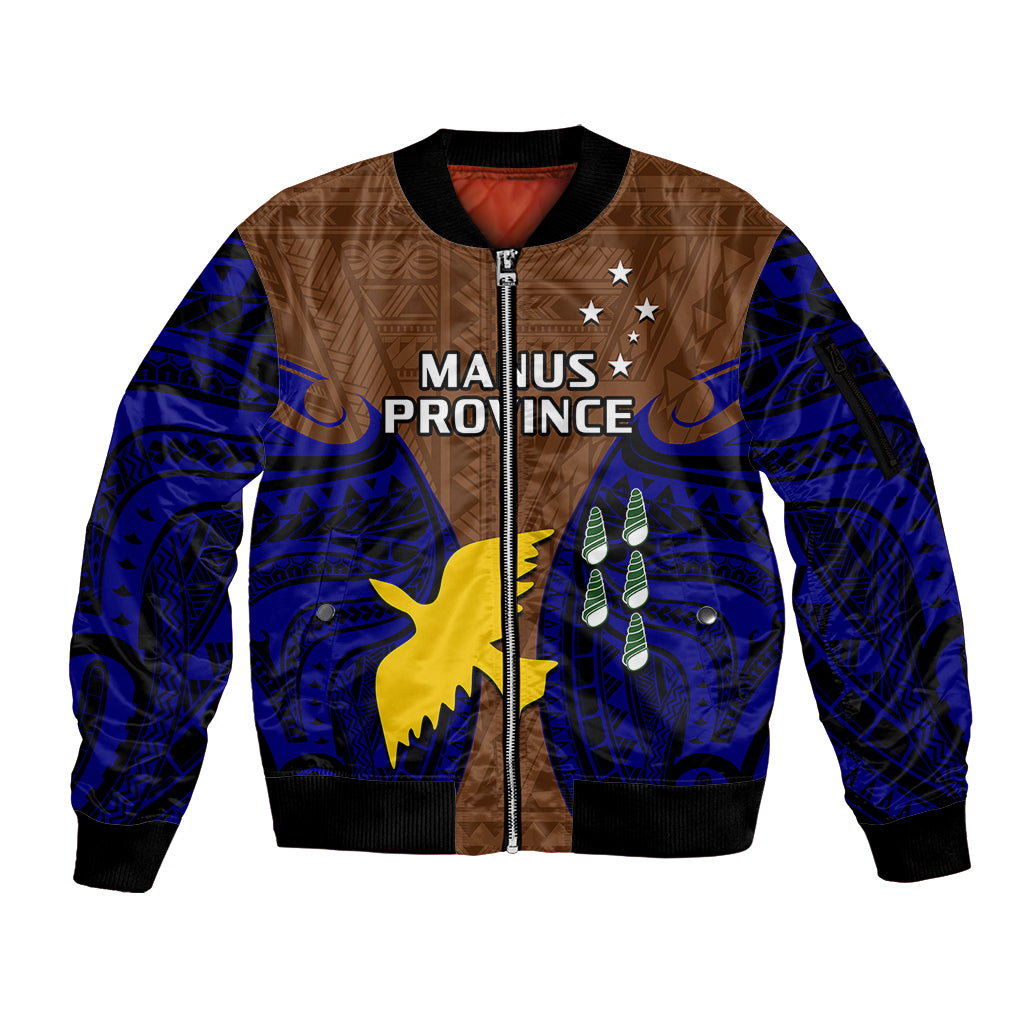 Papua New Guinea Sleeve Zip Bomber Jacket Manus Province Mix Coat Of Arms Polynesian Art - Wonder Print Shop