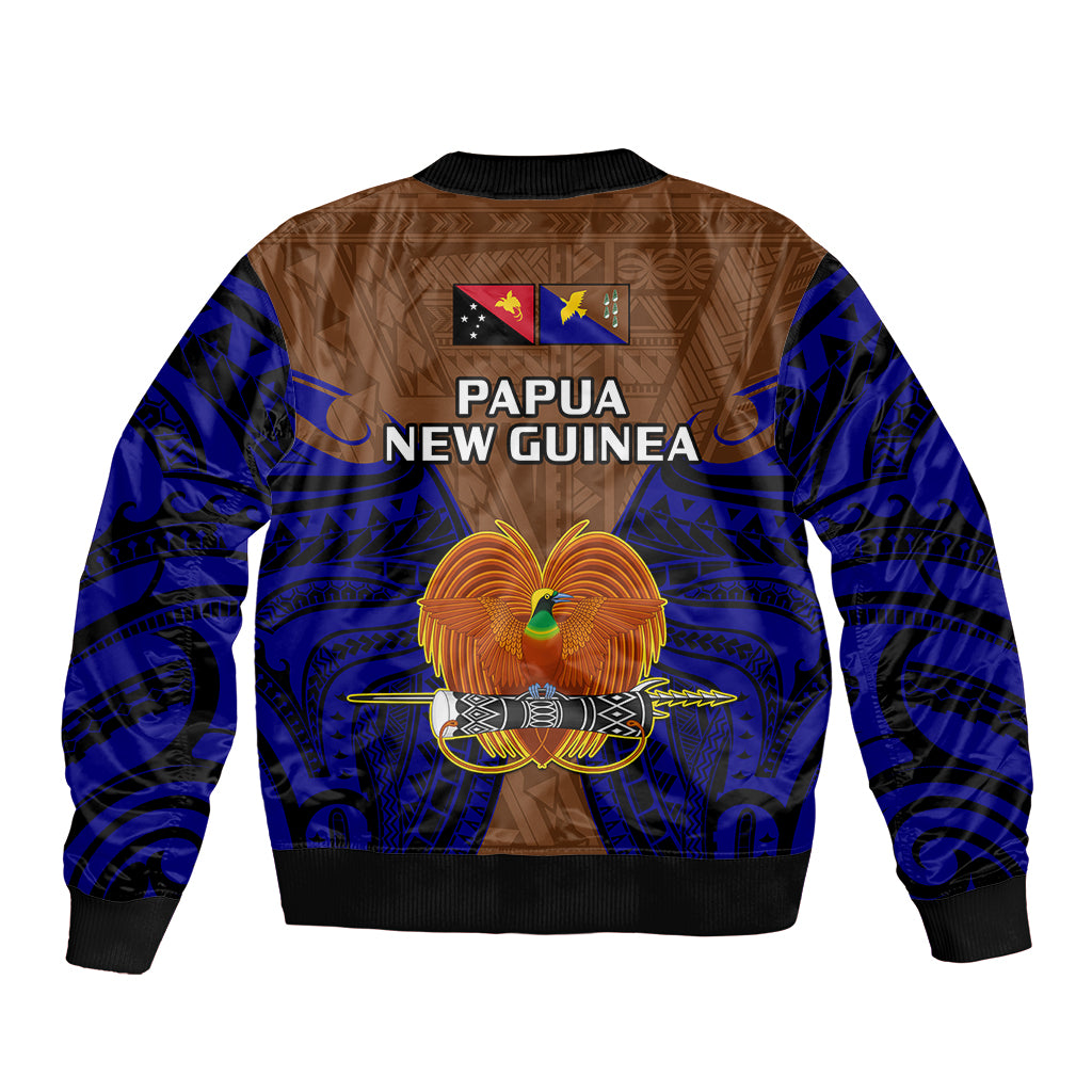 Papua New Guinea Sleeve Zip Bomber Jacket Manus Province Mix Coat Of Arms Polynesian Art - Wonder Print Shop