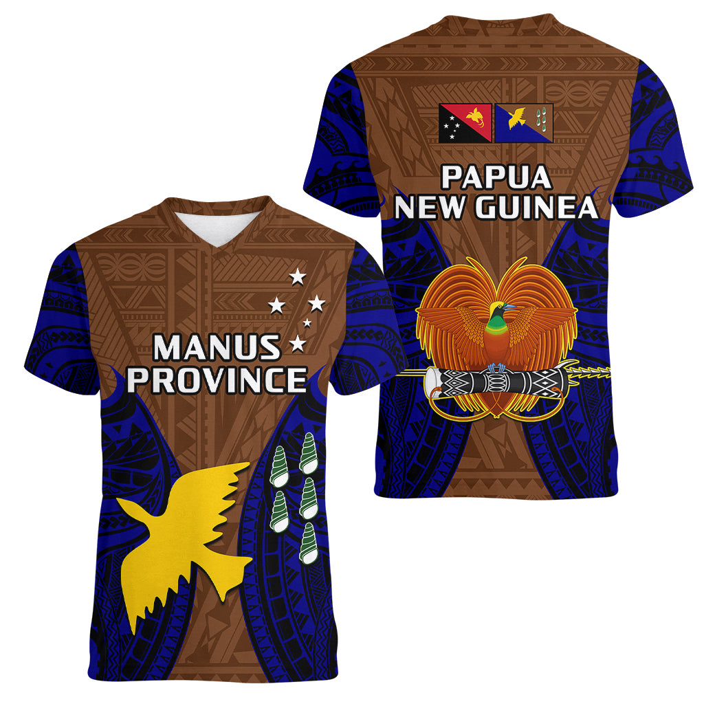 Papua New Guinea Women V Neck T Shirt Manus Province Mix Coat Of Arms Polynesian Art - Wonder Print Shop