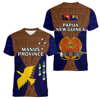 Papua New Guinea Women V Neck T Shirt Manus Province Mix Coat Of Arms Polynesian Art - Wonder Print Shop