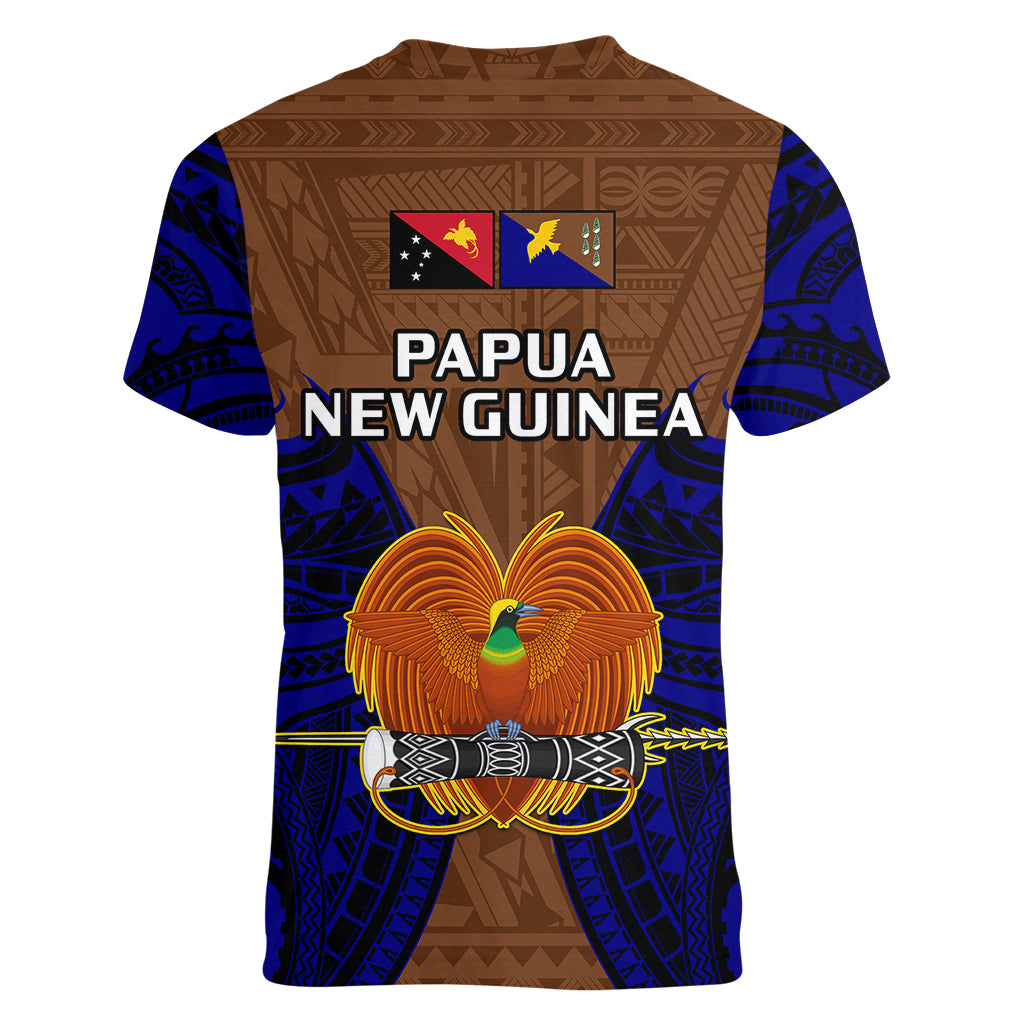 Papua New Guinea Women V Neck T Shirt Manus Province Mix Coat Of Arms Polynesian Art - Wonder Print Shop