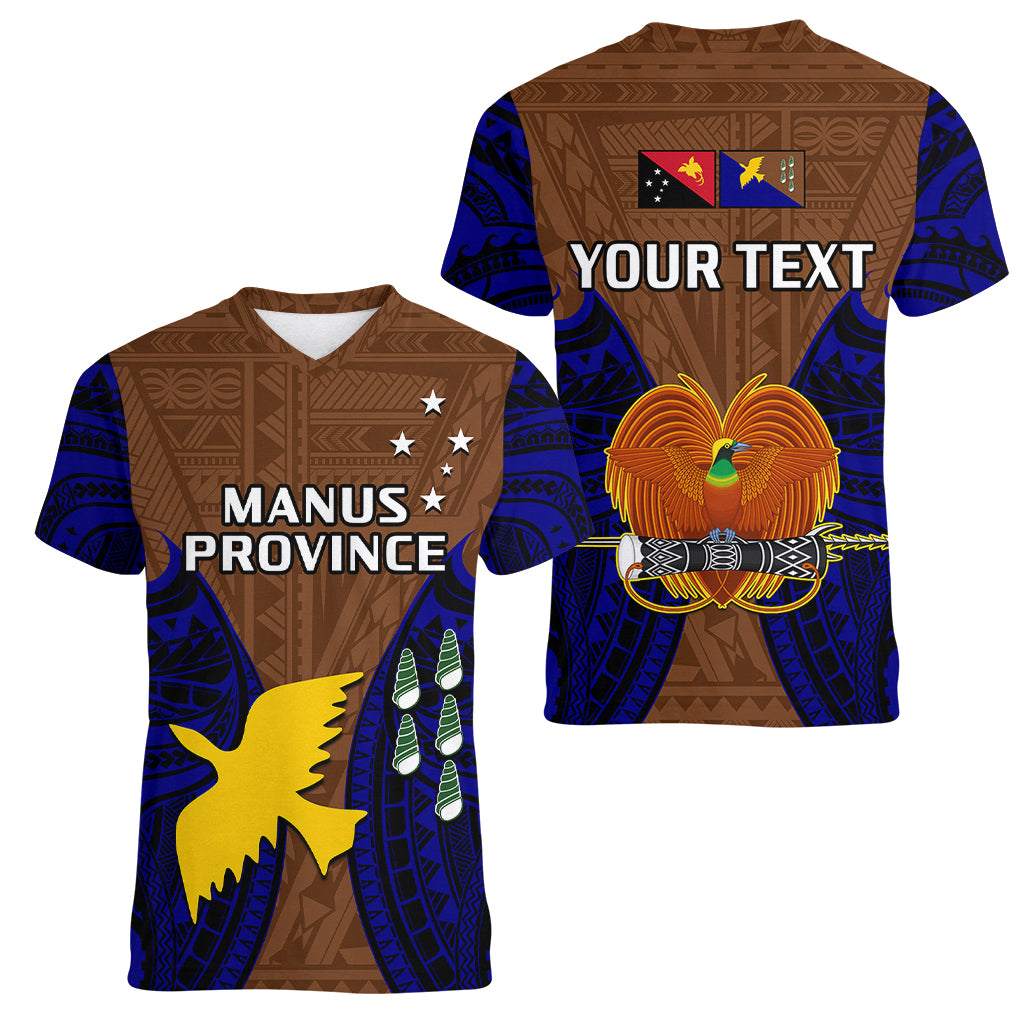 (Custom Personalised) Papua New Guinea Women V Neck T Shirt Manus Province Mix Coat Of Arms Polynesian Art - Wonder Print Shop