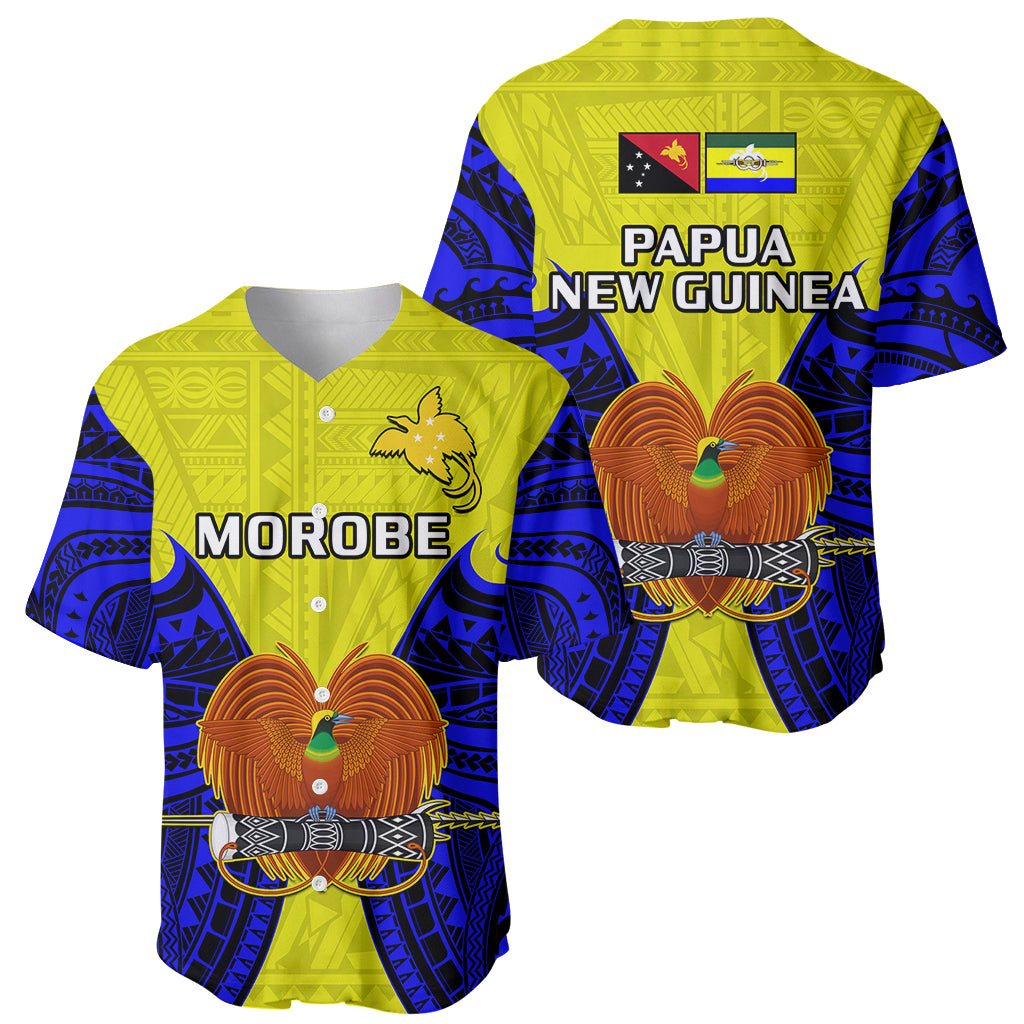 Papua New Guinea Baseball Jersey Morobe Province Mix Coat Of Arms Polynesian Art - Wonder Print Shop