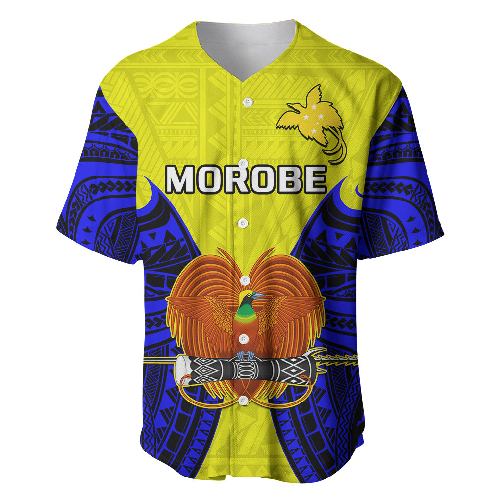 Papua New Guinea Baseball Jersey Morobe Province Mix Coat Of Arms Polynesian Art - Wonder Print Shop