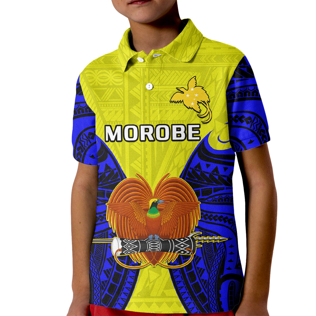 Papua New Guinea Polo Shirt for Kid Morobe Province Mix Coat Of Arms Polynesian Art - Wonder Print Shop