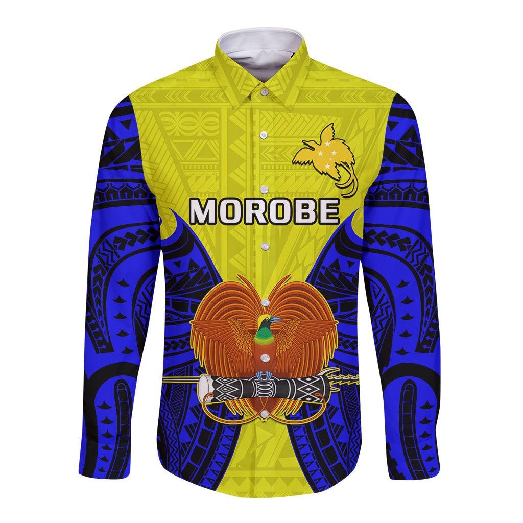 Papua New Guinea Long Sleeve Button Shirt Morobe Province Mix Coat Of Arms Polynesian Art - Wonder Print Shop