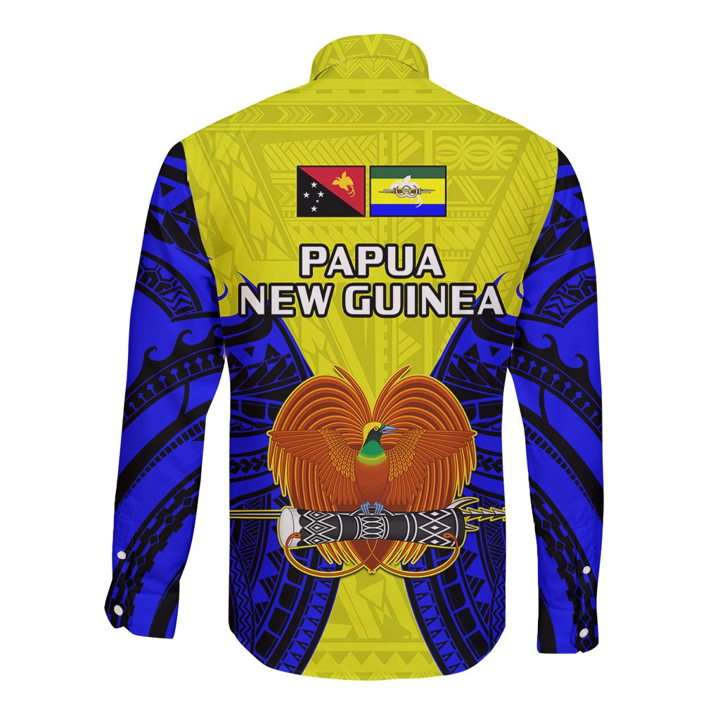 Papua New Guinea Long Sleeve Button Shirt Morobe Province Mix Coat Of Arms Polynesian Art - Wonder Print Shop