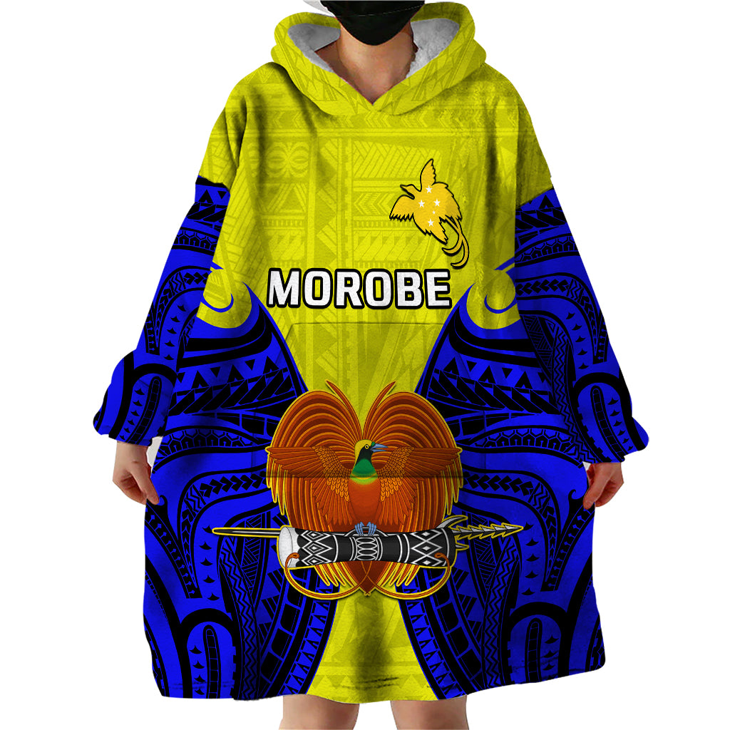 Papua New Guinea Wearable Blanket Hoodie Morobe Province Mix Coat Of Arms Polynesian Art - Wonder Print Shop