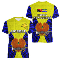 Papua New Guinea Women V Neck T Shirt Morobe Province Mix Coat Of Arms Polynesian Art - Wonder Print Shop