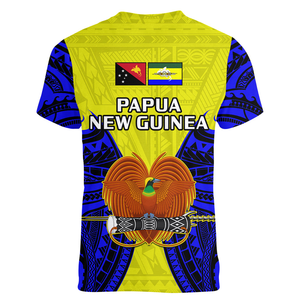 Papua New Guinea Women V Neck T Shirt Morobe Province Mix Coat Of Arms Polynesian Art - Wonder Print Shop