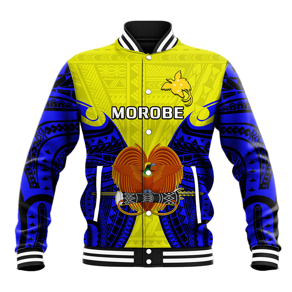 (Custom Personalised) Papua New Guinea Baseball Jacket Morobe Province Mix Coat Of Arms Polynesian Art - Wonder Print Shop