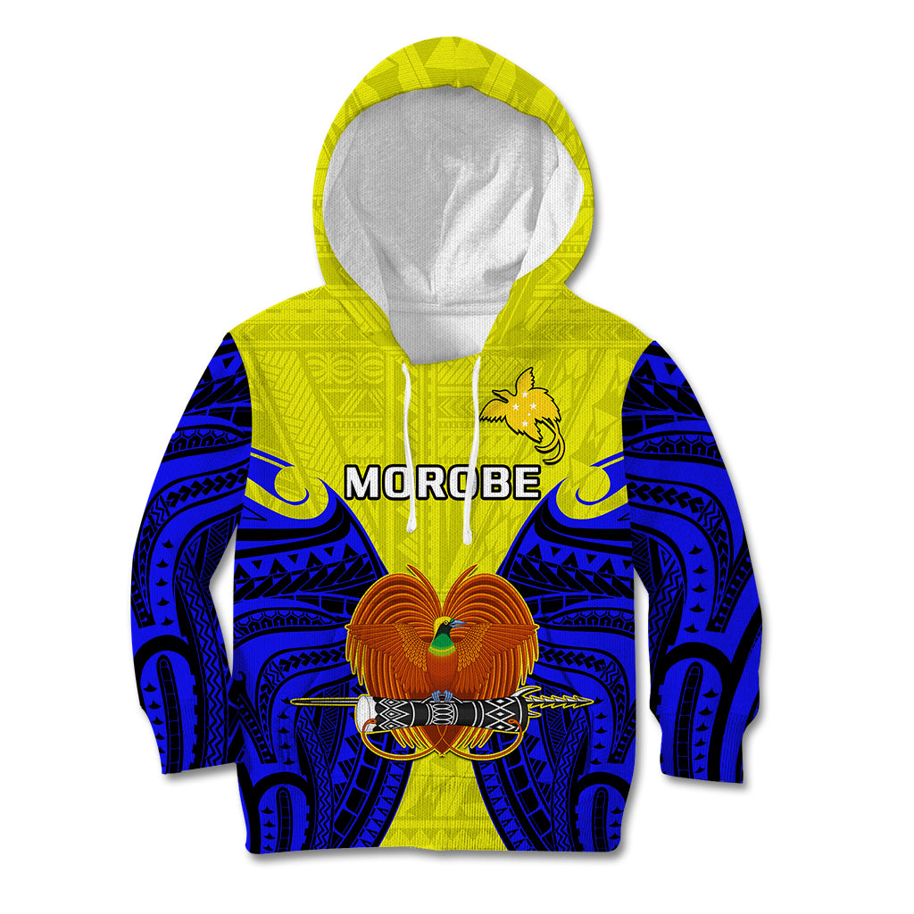 (Custom Personalised) Papua New Guinea Kid Hoodie Morobe Province Mix Coat Of Arms Polynesian Art - Wonder Print Shop