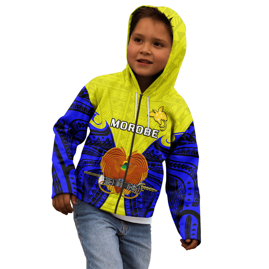 (Custom Personalised) Papua New Guinea Kid Hoodie Morobe Province Mix Coat Of Arms Polynesian Art - Wonder Print Shop