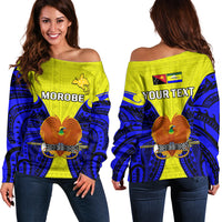 (Custom Personalised) Papua New Guinea Off Shoulder Sweater Morobe Province Mix Coat Of Arms Polynesian Art - Wonder Print Shop