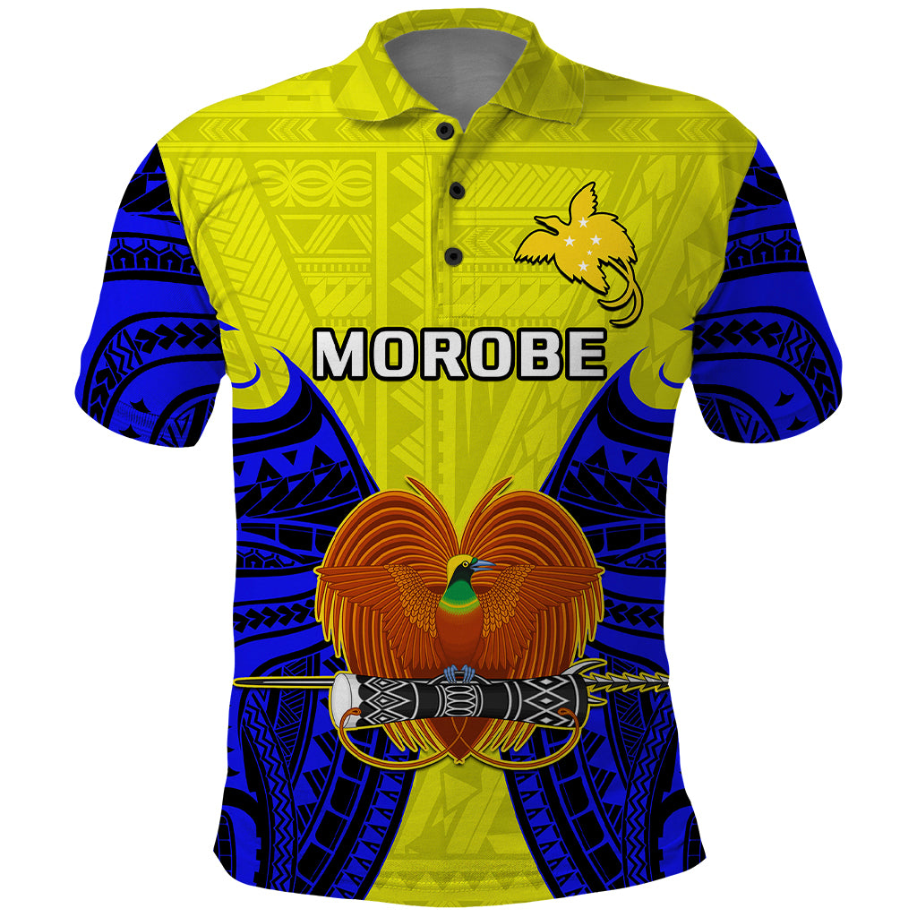Custom Papua New Guinea Polo Shirt Morobe Province Mix Coat Of Arms Polynesian Art - Wonder Print Shop