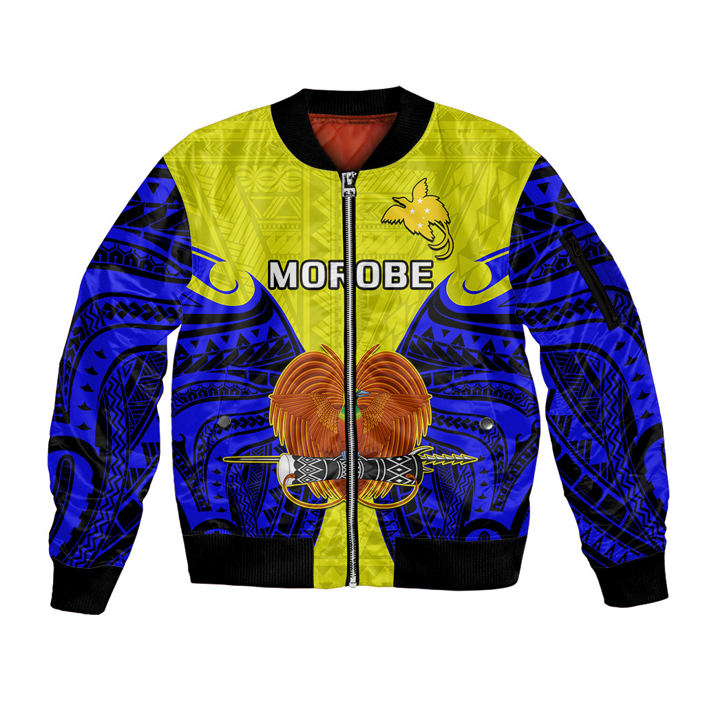 (Custom Personalised) Papua New Guinea Sleeve Zip Bomber Jacket Morobe Province Mix Coat Of Arms Polynesian Art - Wonder Print Shop