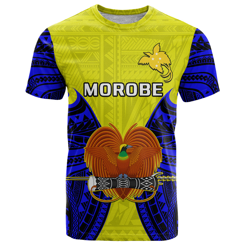 Custom Papua New Guinea T Shirt Morobe Province Mix Coat Of Arms Polynesian Art - Wonder Print Shop