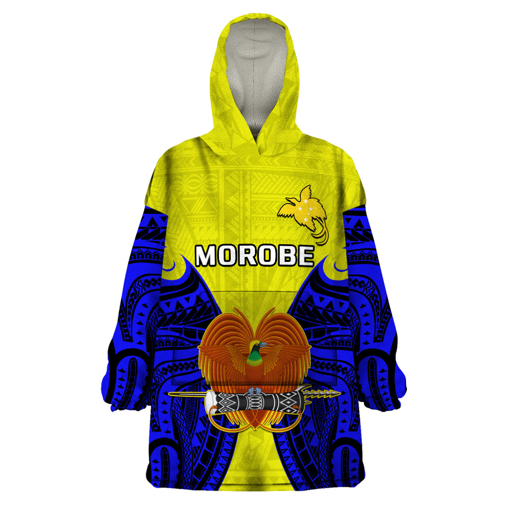 (Custom Personalised) Papua New Guinea Wearable Blanket Hoodie Morobe Province Mix Coat Of Arms Polynesian Art - Wonder Print Shop