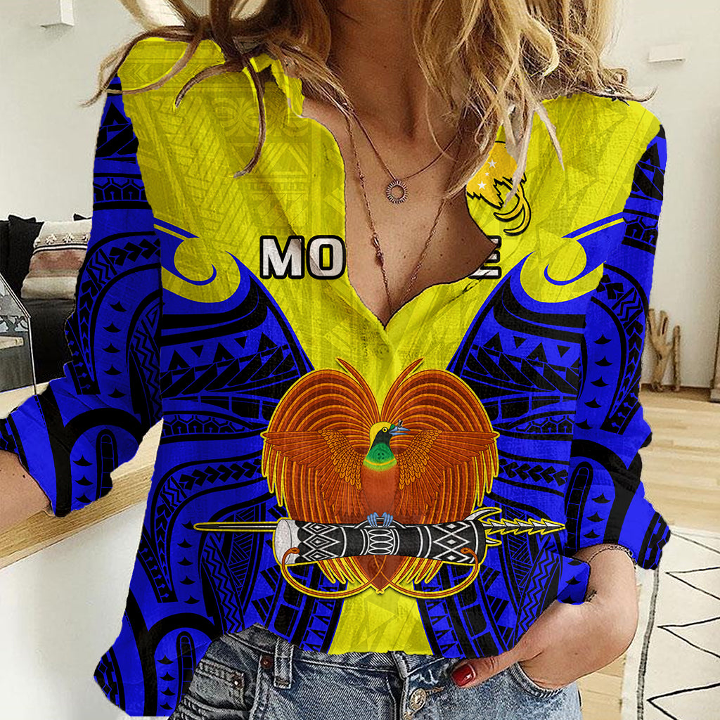 (Custom Personalised) Papua New Guinea Women Casual Shirt Morobe Province Mix Coat Of Arms Polynesian Art - Wonder Print Shop