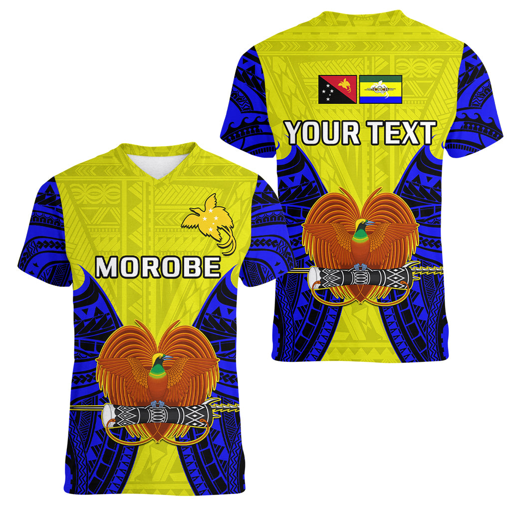 (Custom Personalised) Papua New Guinea Women V Neck T Shirt Morobe Province Mix Coat Of Arms Polynesian Art - Wonder Print Shop
