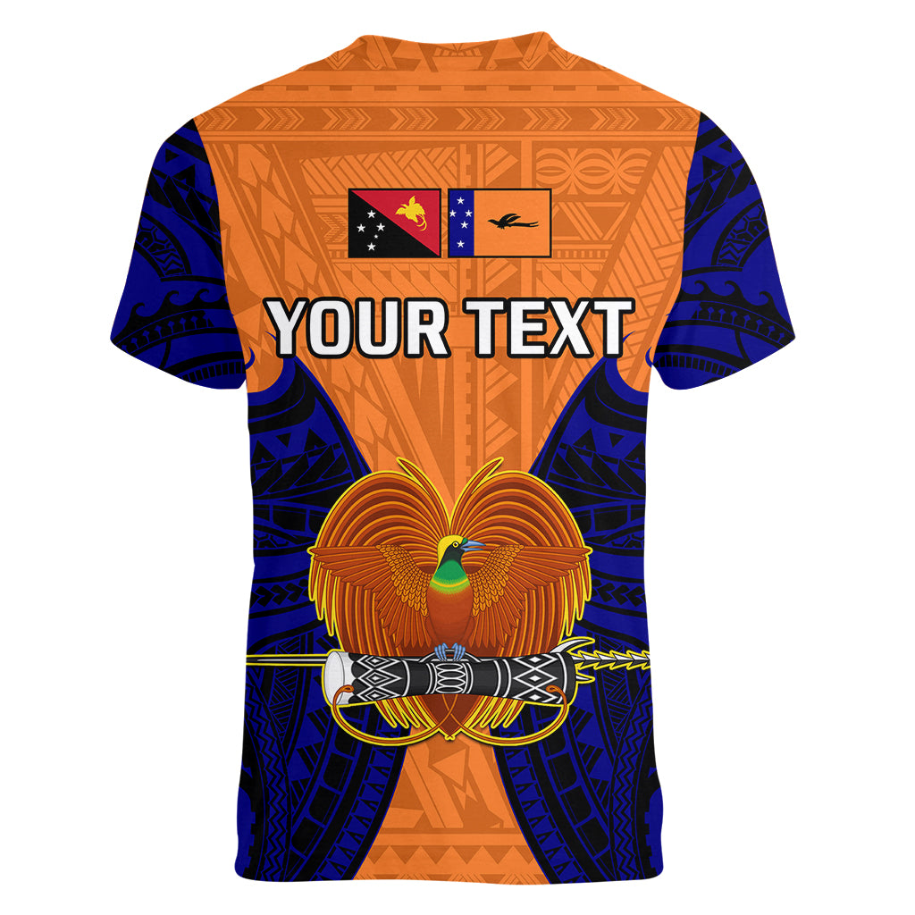 (Custom Personalised) Papua New Guinea Women V Neck T Shirt New Ireland Province Mix Coat Of Arms Polynesian Art - Wonder Print Shop