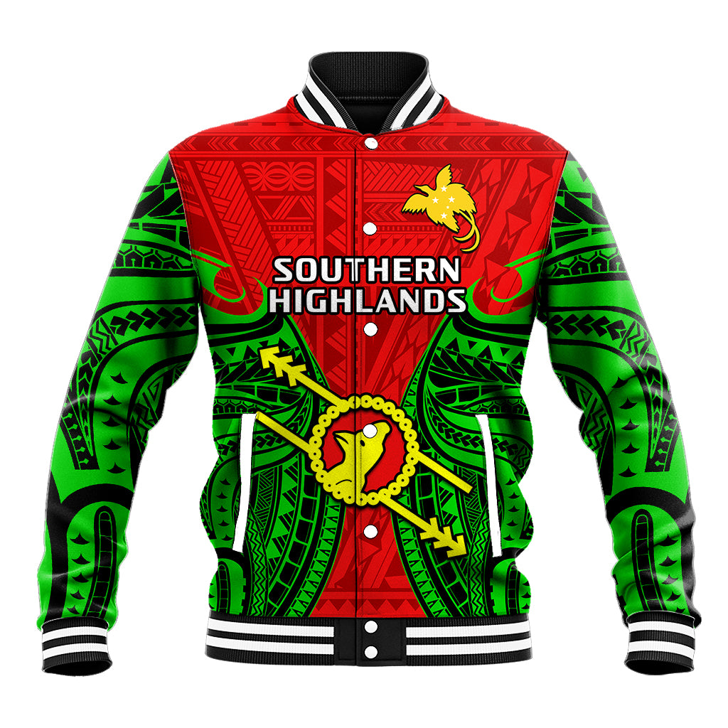 Papua New Guinea Baseball Jacket Southern Highlands Province Mix Coat Of Arms Polynesian Art - Wonder Print Shop