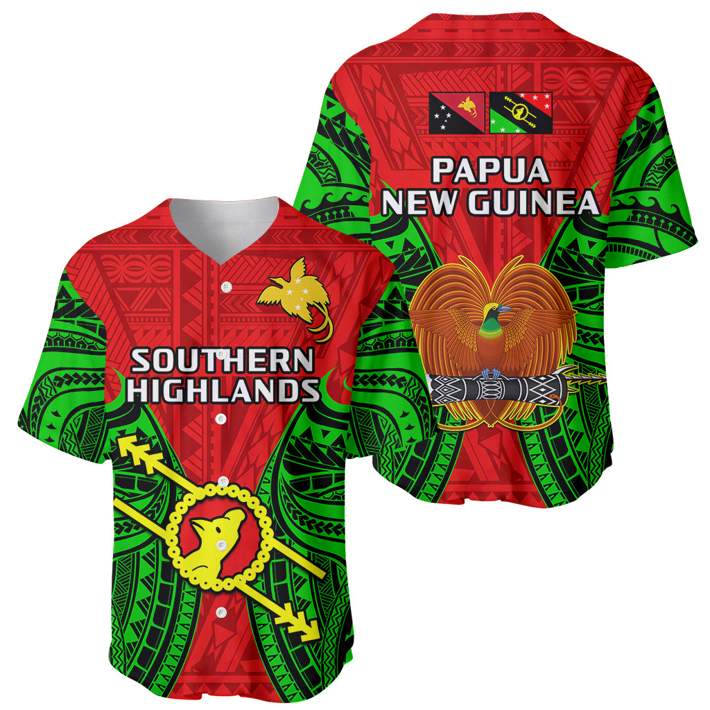Papua New Guinea Baseball Jersey Southern Highlands Province Mix Coat Of Arms Polynesian Art - Wonder Print Shop