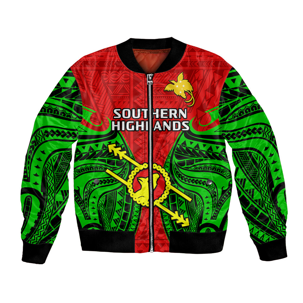 Papua New Guinea Bomber Jacket Southern Highlands Province Mix Coat Of Arms Polynesian Art - Wonder Print Shop