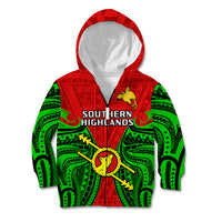 Papua New Guinea Kid Hoodie Southern Highlands Province Mix Coat Of Arms Polynesian Art - Wonder Print Shop