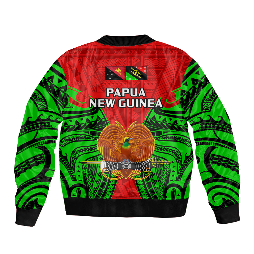 Papua New Guinea Sleeve Zip Bomber Jacket Southern Highlands Province Mix Coat Of Arms Polynesian Art - Wonder Print Shop