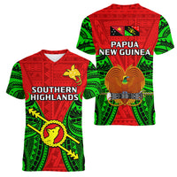 Papua New Guinea Women V Neck T Shirt Southern Highlands Province Mix Coat Of Arms Polynesian Art - Wonder Print Shop