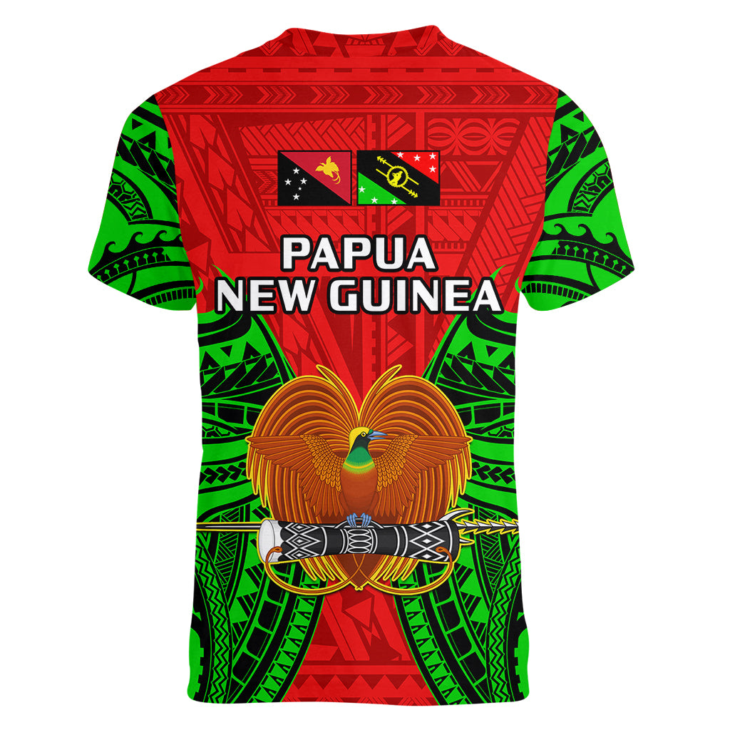 Papua New Guinea Women V Neck T Shirt Southern Highlands Province Mix Coat Of Arms Polynesian Art - Wonder Print Shop