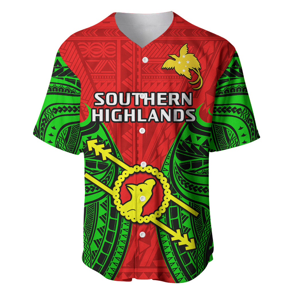 (Custom Personalised) Papua New Guinea Baseball Jersey Southern Highlands Province Mix Coat Of Arms Polynesian Art - Wonder Print Shop